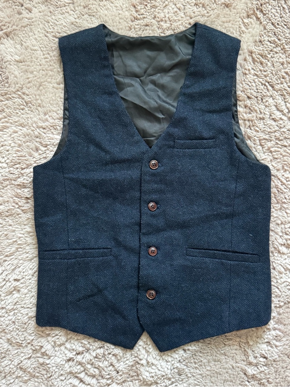 Boys' Dark Gray Herringbone Dress Vest
